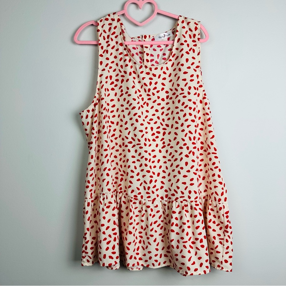 Perfectly Priscilla Cream Red Peplum Scoop Neck Sleeveless Blouse Size 2X